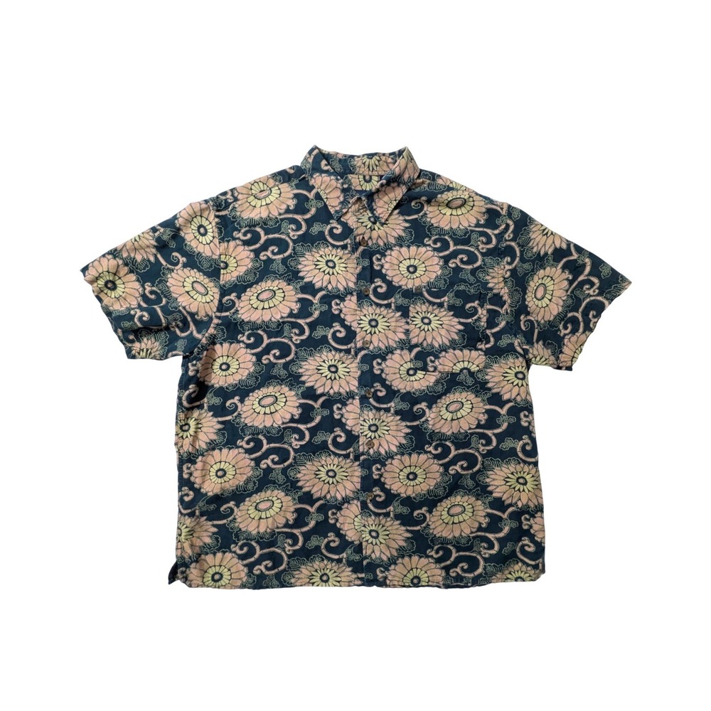 Nautica Jeans Co Floral Button Up Shirt XL Linen Cotton Camp Shirt Y2K - Picture 1 of 12